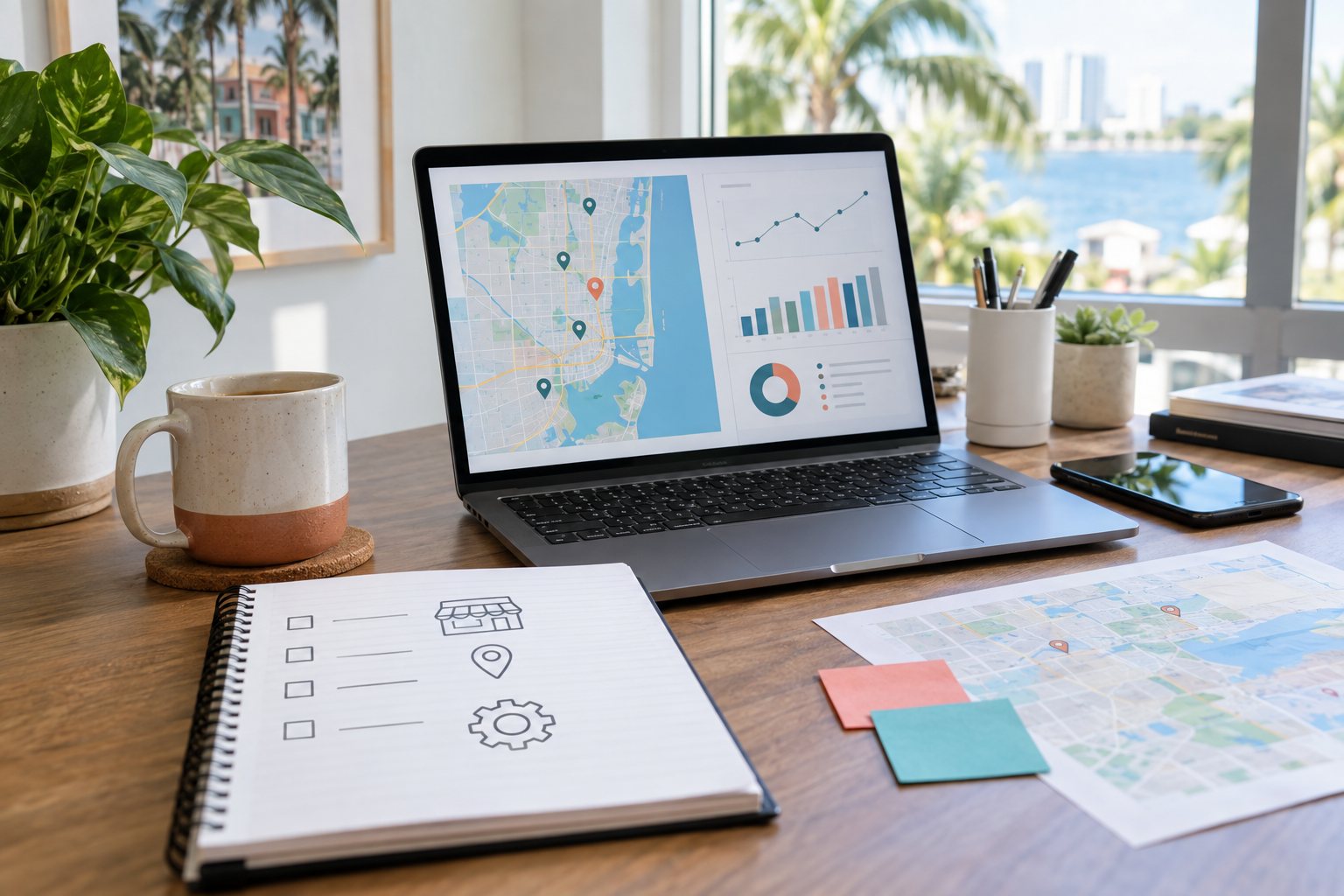 SEO strategist reviewing a local search audit and website plan with a business owner